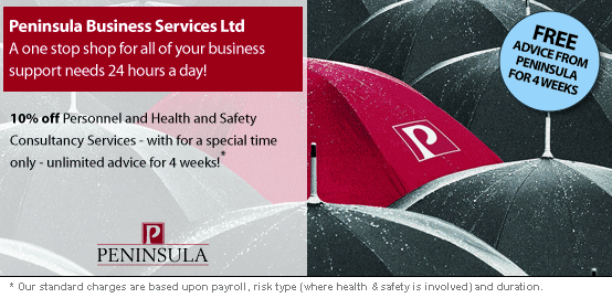 Peninsula Business Services Ltd - Unlimited personnel / employment law and health & safety advice for 4 weeks.